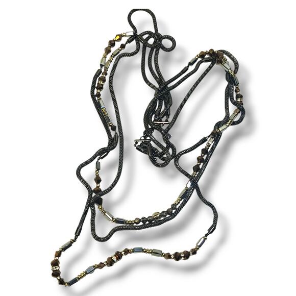 WHBM Multi-strand Snake Chain Crystal Bead Station Necklace 32"-44" - Picture 10 of 11